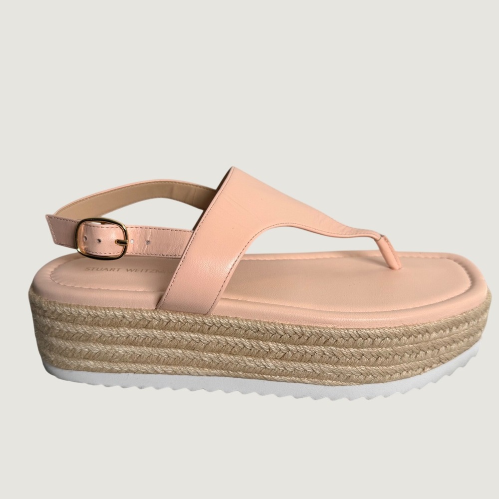 Stuart Weitzman Pink Leather Espadrille Platform Thong Sandals 7B Mel Vacation